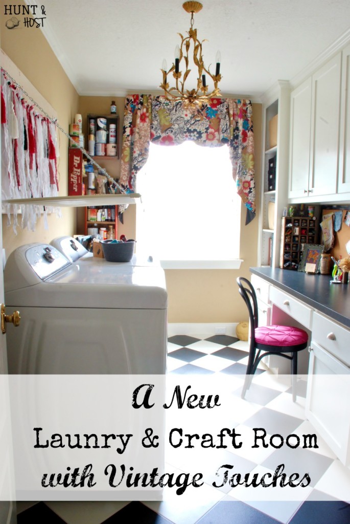 A new laundry & craft room gets built with vintage storage and décor. www.huntandhost.net