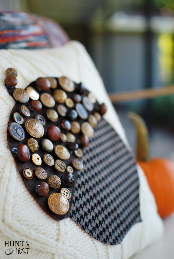 vintage button acorn sweater pillow