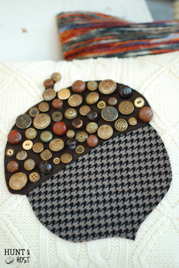 vintage button acorn sweater pillow