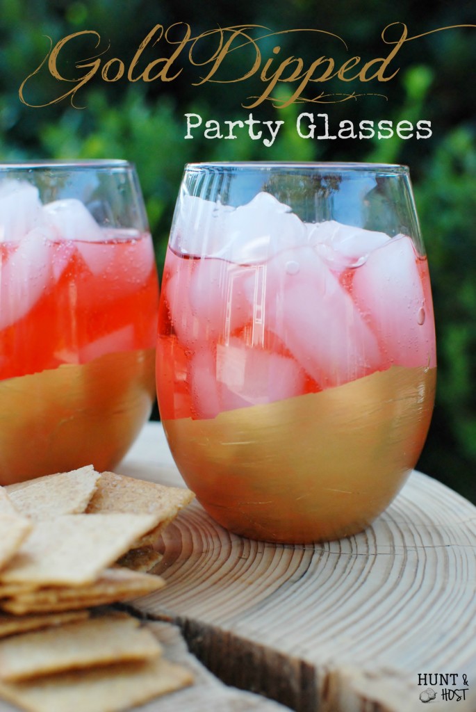 Easy DIY gold dipped party glasses, great for New Year's Eve, hostess gifts or any party affair!