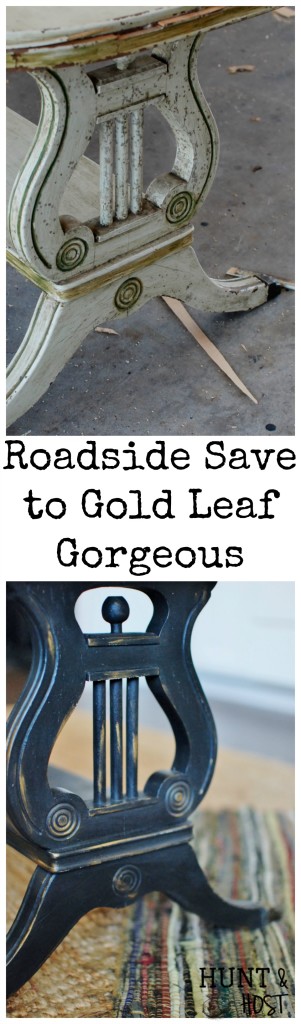 DIY Furniture Girls are Inspired by Chocolate this month. Painted furniture flips based on the favorite sweet treat! This roadside save turned to gold leaf gorgeous! www.huntandhost.net