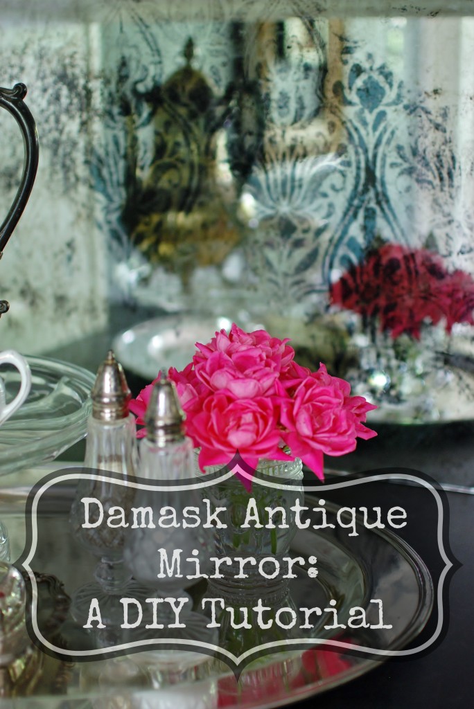 Gorgeous Damask Antique Mirror DIY tutorial. Easy steps using Amy Howard's Antique Mirror solutions by www.huntandhost.net