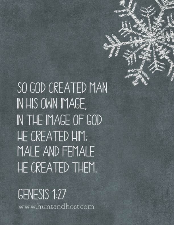 So God created man in his own image, in his own image, in the image of God he created them; male and female he created them. Genesis 1:27 Free Printable art