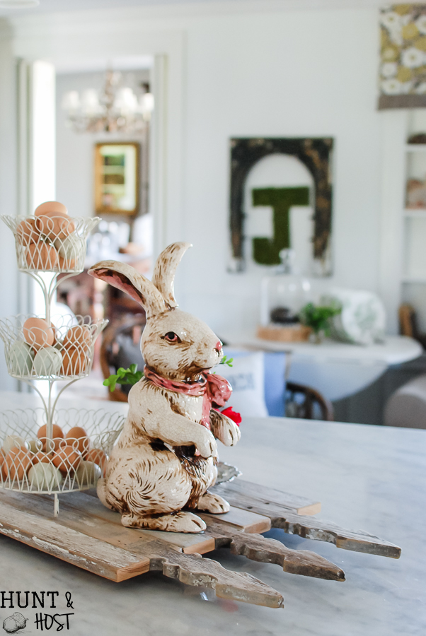 Thrifted planters make inexpensive and fresh spring décor. Try live Begonias or Violets this spring, along with fresh eggs, nests and Easter bunnies for simple and elegant spring decorating ideas.