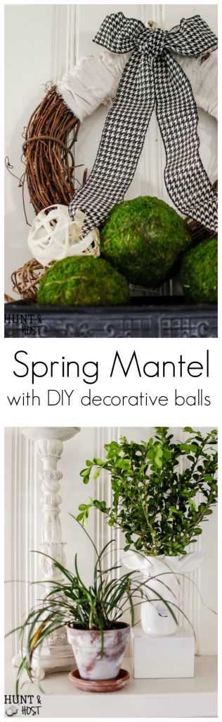 A fresh Spring mantel with DIY decorative balls. Bright, cheery and neutral spring décor you can make yourself! 