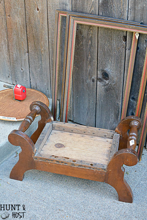 This is the cutest makeover! A cheap garage sale stool covered in coffee sack burlap - love it!