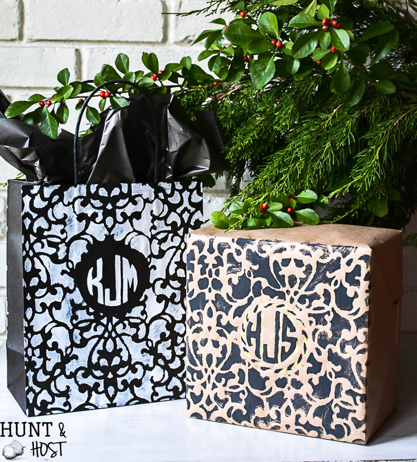 Monogram gift wrap idea. Personal gift wrap for Christmas, birthday or just because with supplies from the dollar store! 