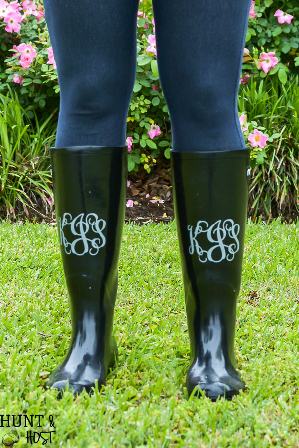 How to make monogram vinyl decals for rain boots and other personalization. Step by step tutorial to make and cut your own monogram vinyl decal. 