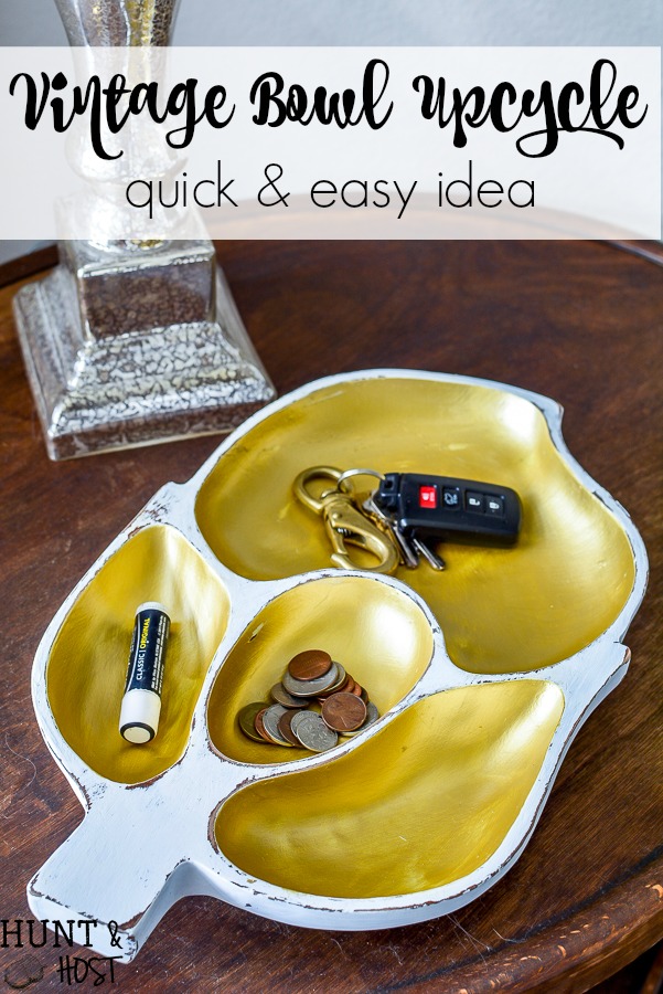 Grab a vintage wooden bowl from a thrift store and turn it into a quick and easy organization idea with this vintage wooden salad bowl makeover idea! #vintagefind #woodenbowl #easyogranization #declutter #vintagestyle #upcycledstorage
