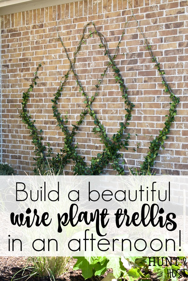 Add a gorgeous focal point to your landscape by adding this diamond patterned wire trellis to your yard. Easy DIY wire trellis you can complete in an afternoon along with a trellis plant selection idea list! #tellis #gardentip #DIYlandscape #trellisplants #englishgarden
